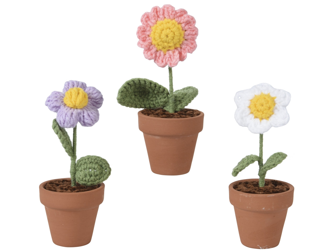 Fiore in poliestere lavorato a maglia in vaso h.14xd.5,5cm - disponibile in 2 colori diversi