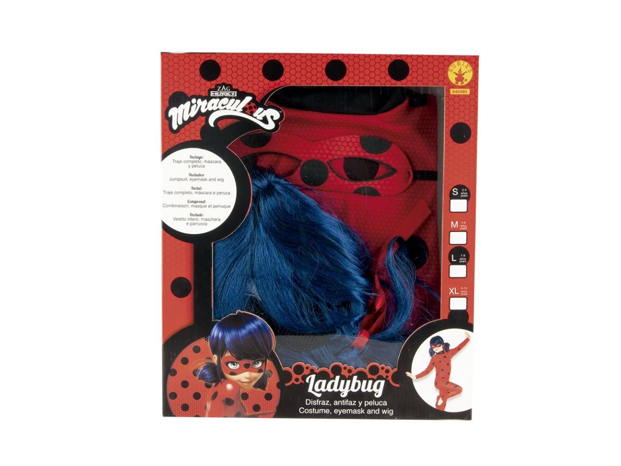 Rubies costume miraculous ladybug taglia m 5-6 anni classico per bambine in scatola - tuta con maschera e parrucca