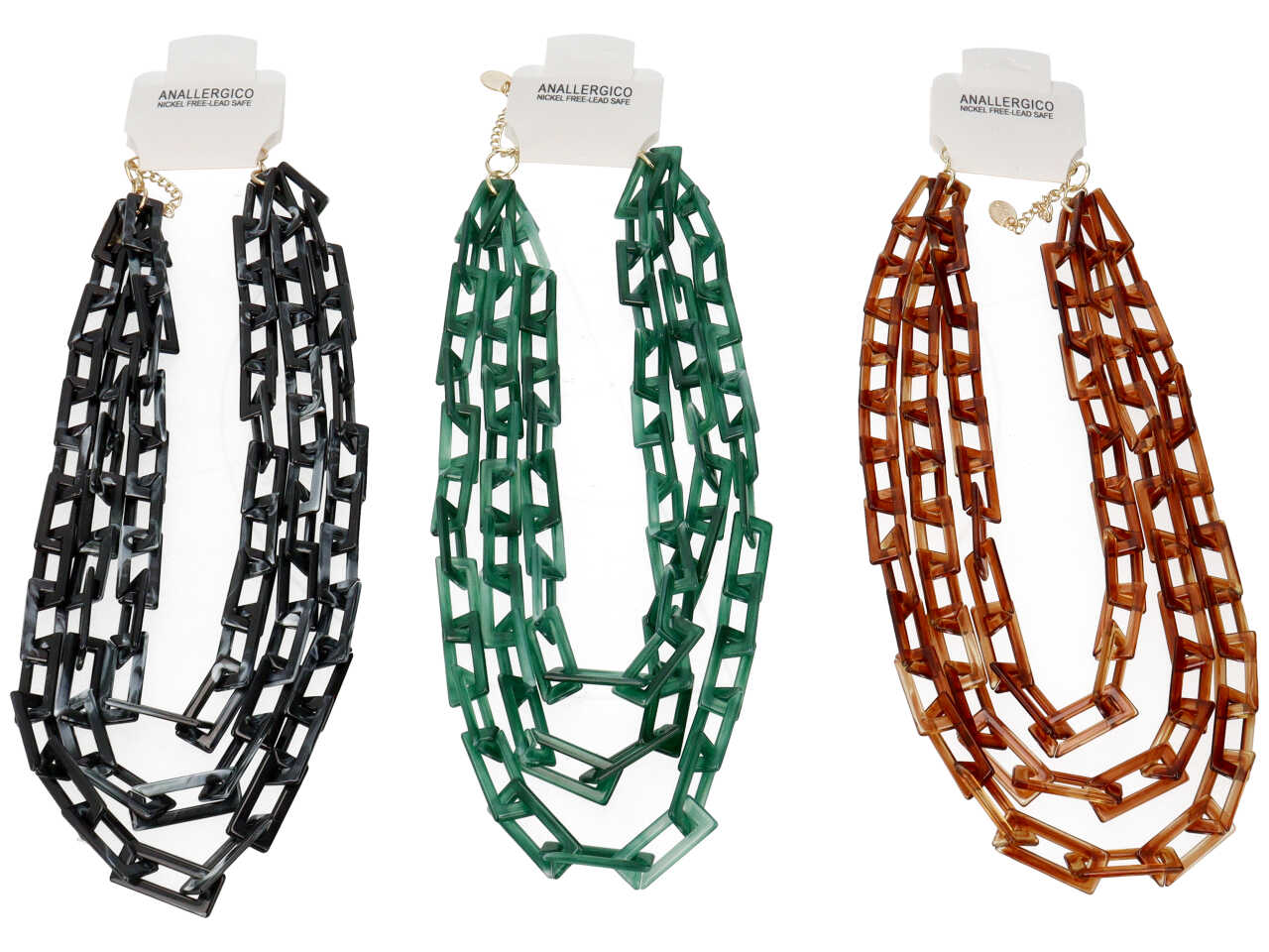 Collana in ottone piu' resina con 3 fili