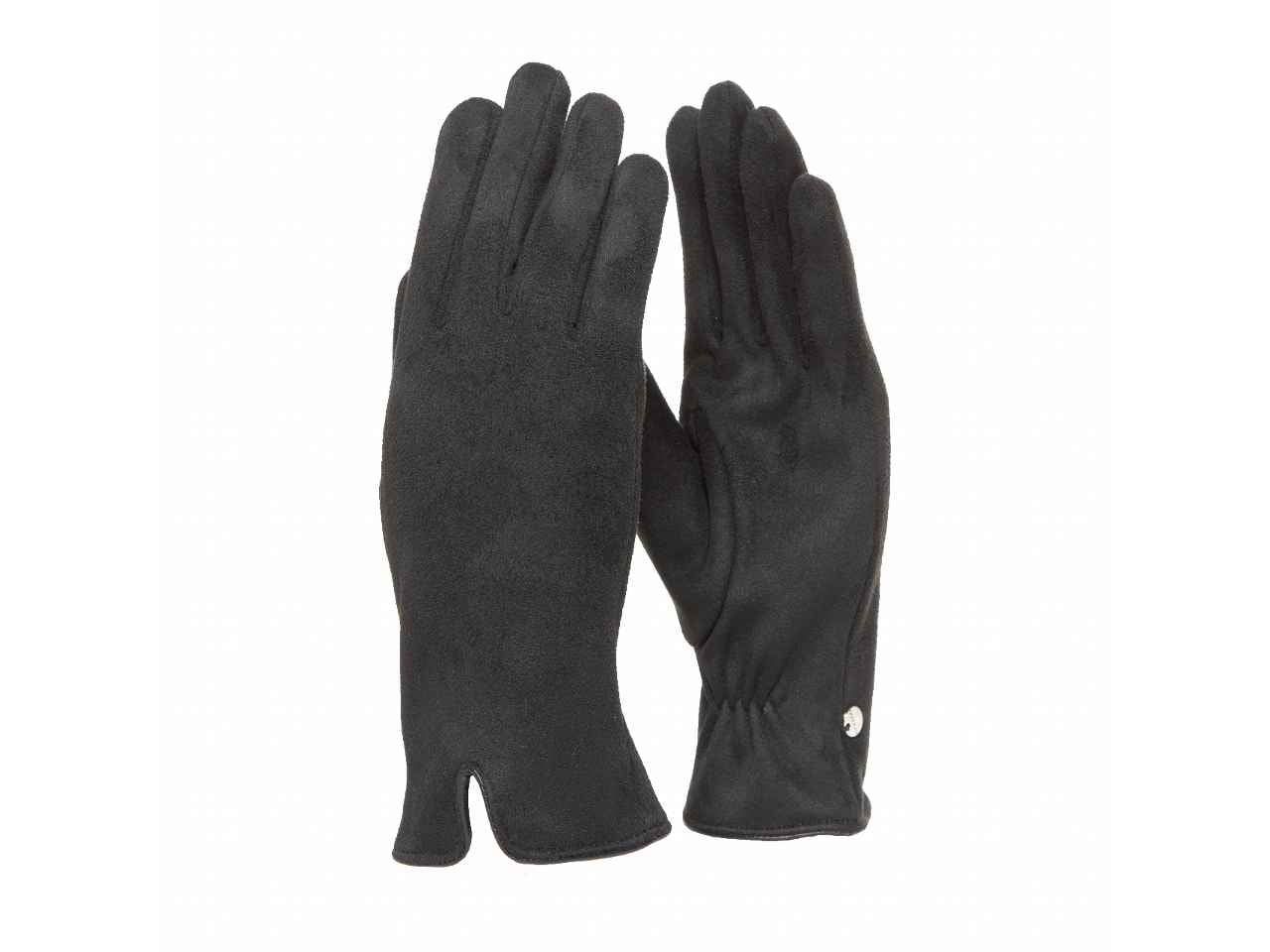 Guanti neri touch screen in ecopelle scamosciata con profilo ecopelle