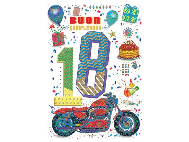 Biglietto compleanno 18 anni multicolor 12x18 cm