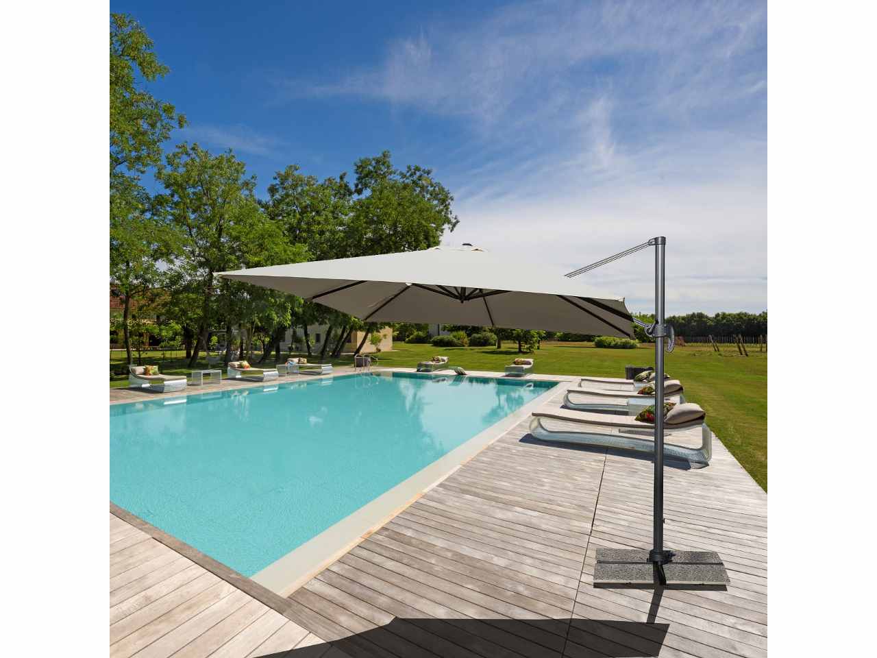 Ombrellone 4x3mt rettangolare a braccio girevole 360° in alluminio e poliestere