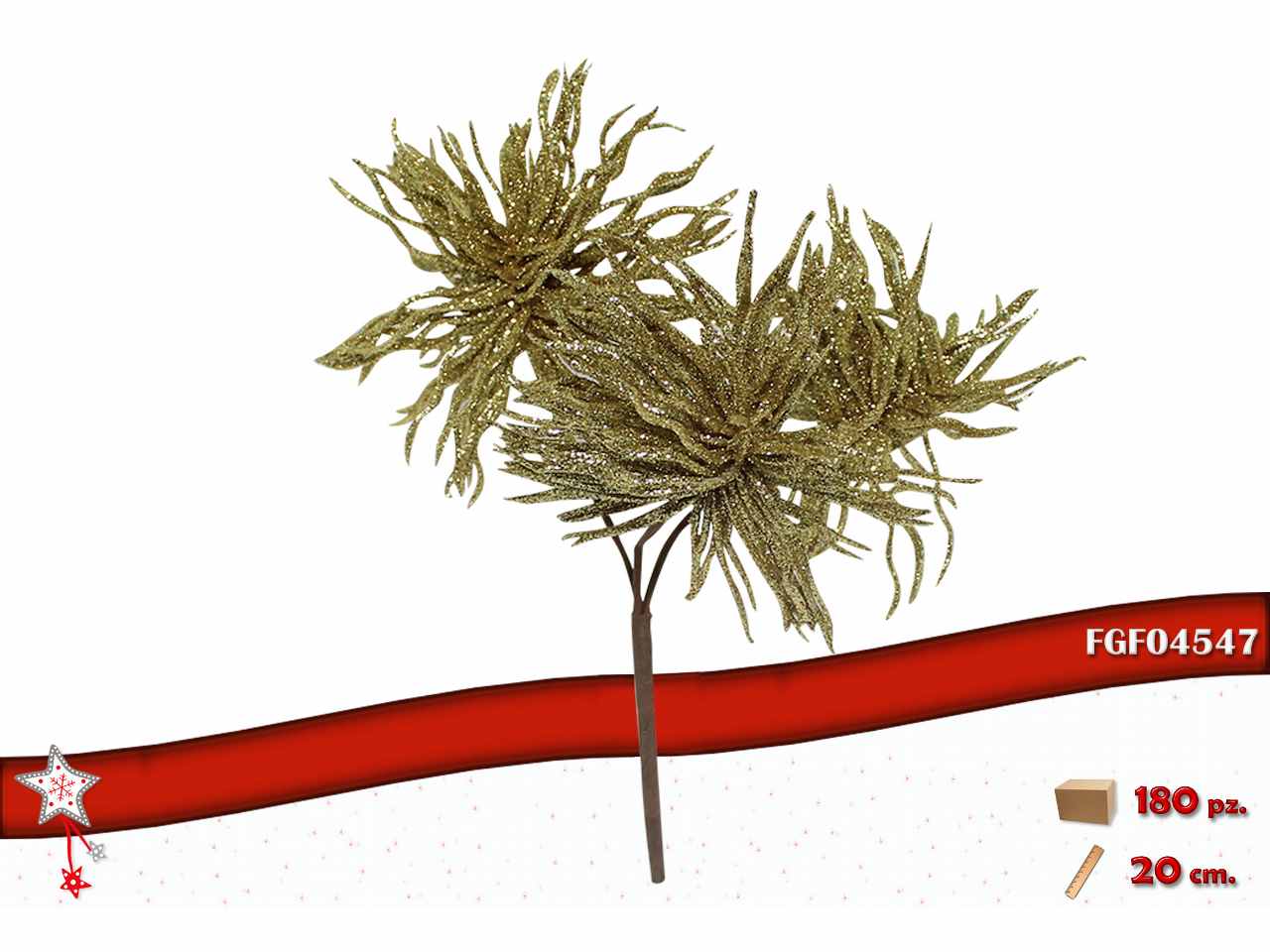 Fiore glitterato oro 20cm