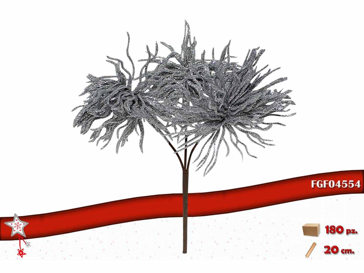 Fiore glitterato silver 20cm