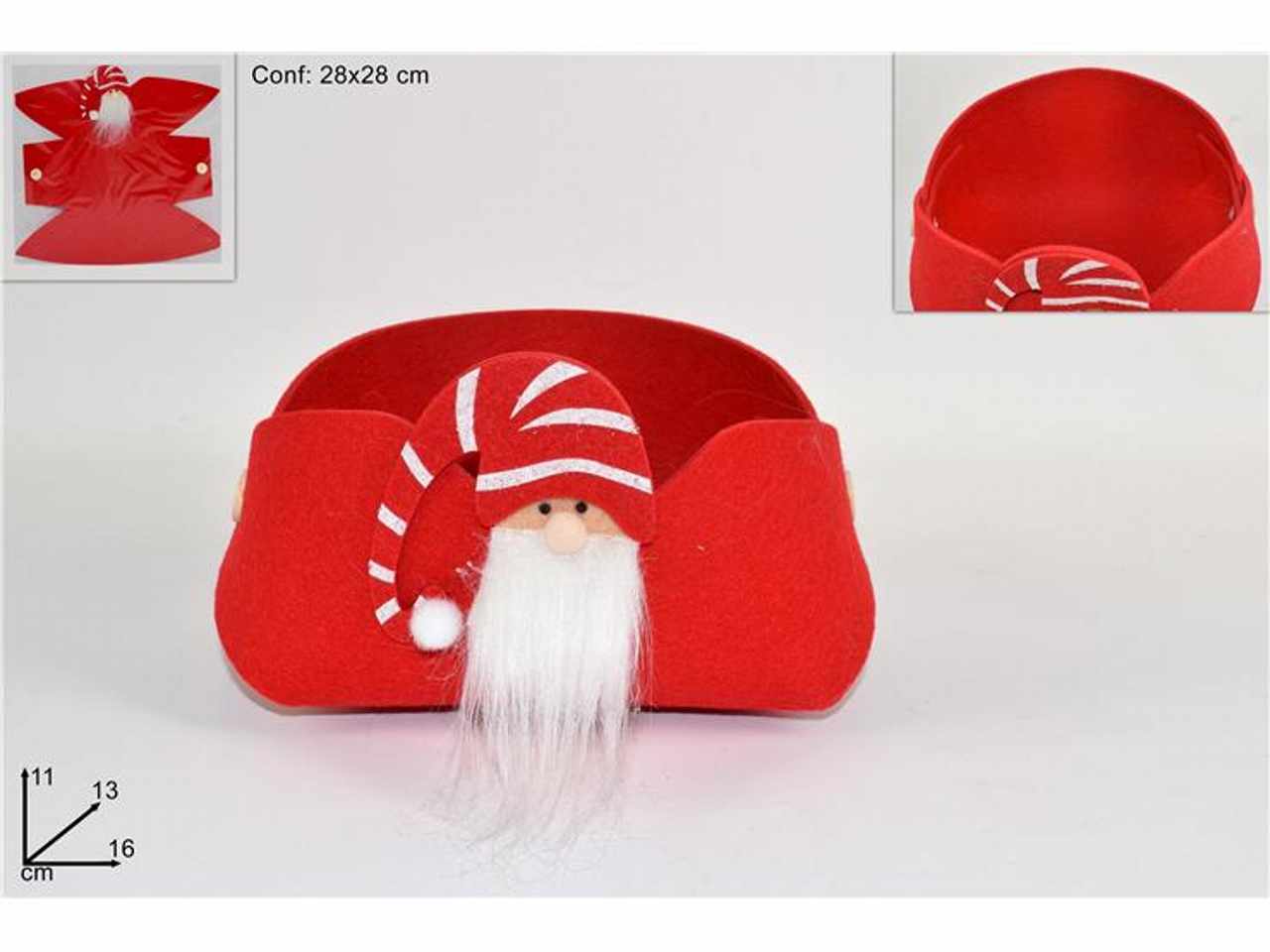 Svuotatasche feltro rosso 16cm con viso gnomo di natale