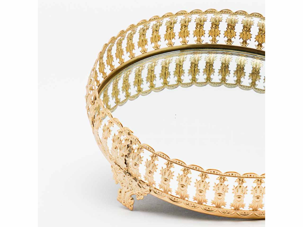 Vassoio con specchio e base oro 33x33x8cm