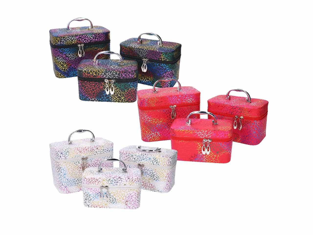 Beauty in ecopelle 3 pezzi con scritte colori assortiti cm19x10h10,5 cm21x13h13,5 cm23x15h16