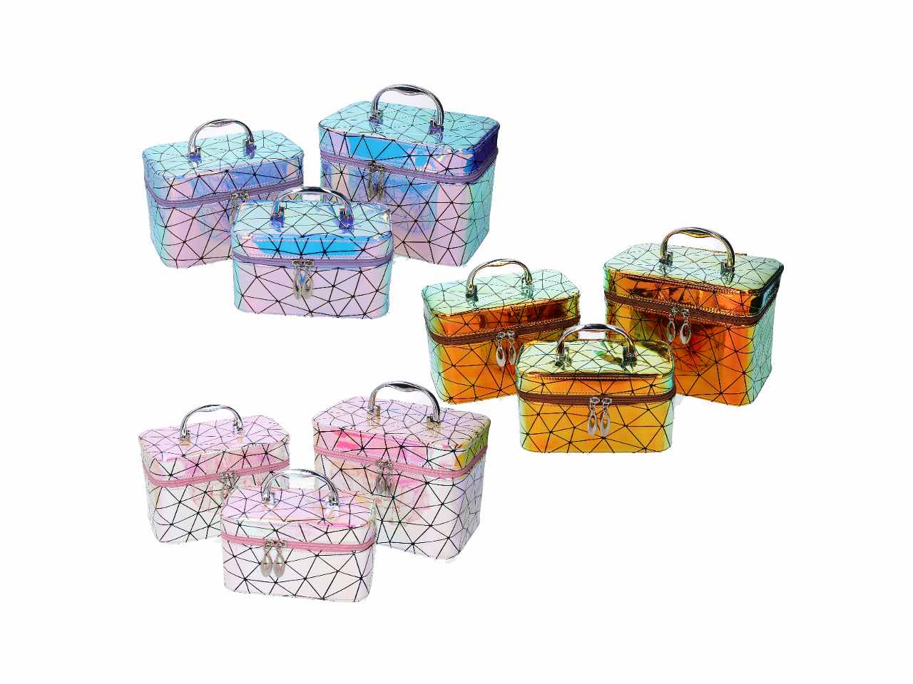 Beauty in ecopelle 3 pezzi fluo rettangolare colori assortiti cm19x10h11,5 cm21x13h14 cm23x15h17