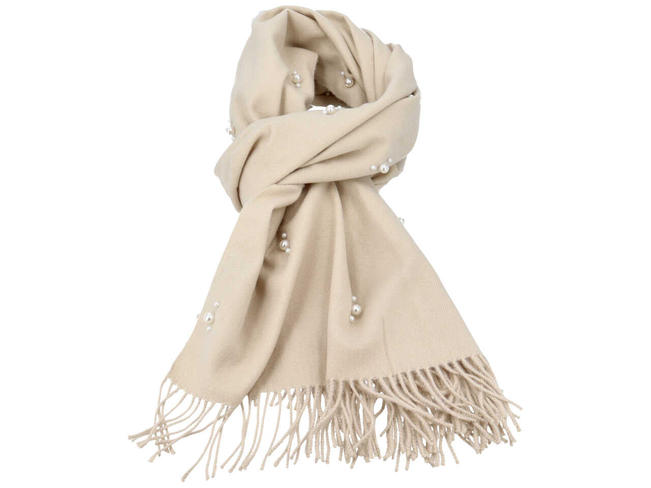 sciarpa con perle e strass 70x190cm AVORIO 80% VISCOSA 20% LANA