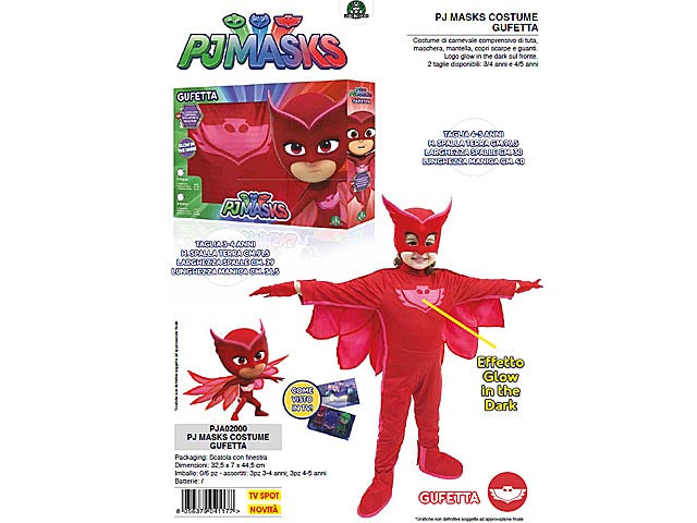 Pj masks costume gufetta 3-4 anni pja02000