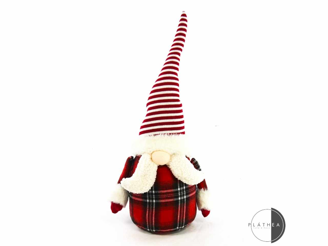 Gnomo rosso righe con barba led h.56cm in poliestere