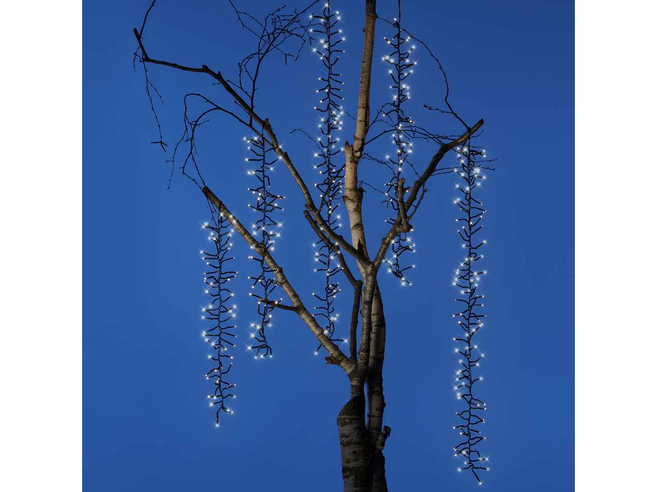 Cascata luci 480led bianco freddo filo nero 2metri 8 funzioni uso esterno