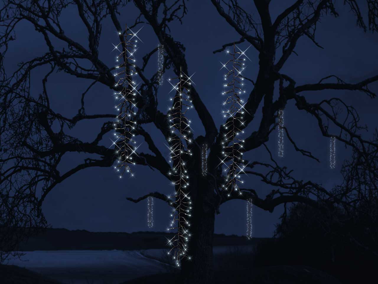 Cascata luci 480led bianco freddo filo nero 2metri 8 funzioni uso esterno