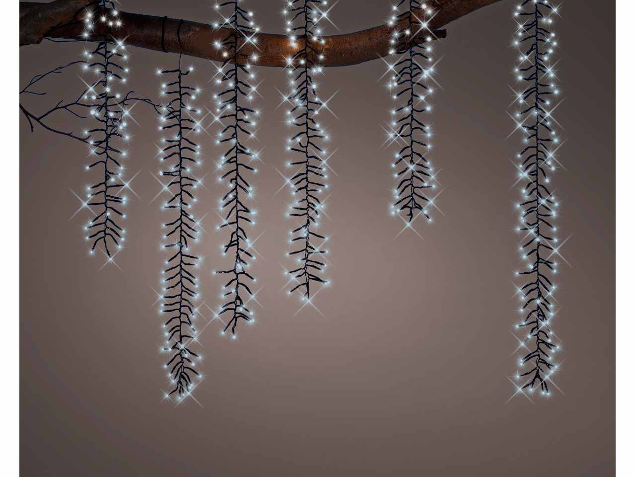 Cascata luci 480led bianco freddo filo nero 2metri 8 funzioni uso esterno