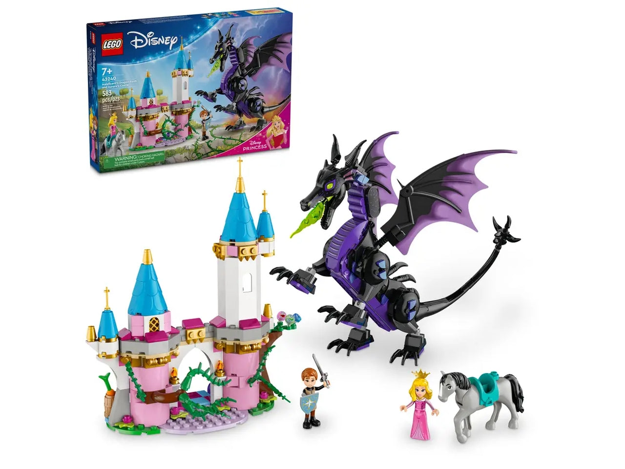 Lego Disney Princess Malefica Drago, set di mattoncini in scatola da 583 pezzi, bella addormentata, per bambine 7+ anni 43240
