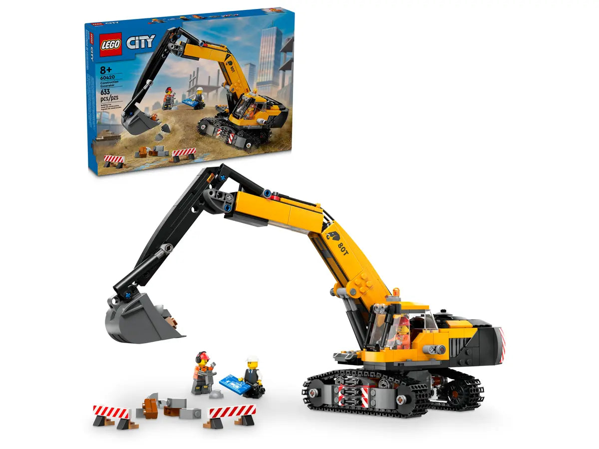 Lego City Big Vehicles Escavatore da cantiere giallo, set di costruzioni in scatola da 633 pezzi, per ragazzo 8+anni 60420