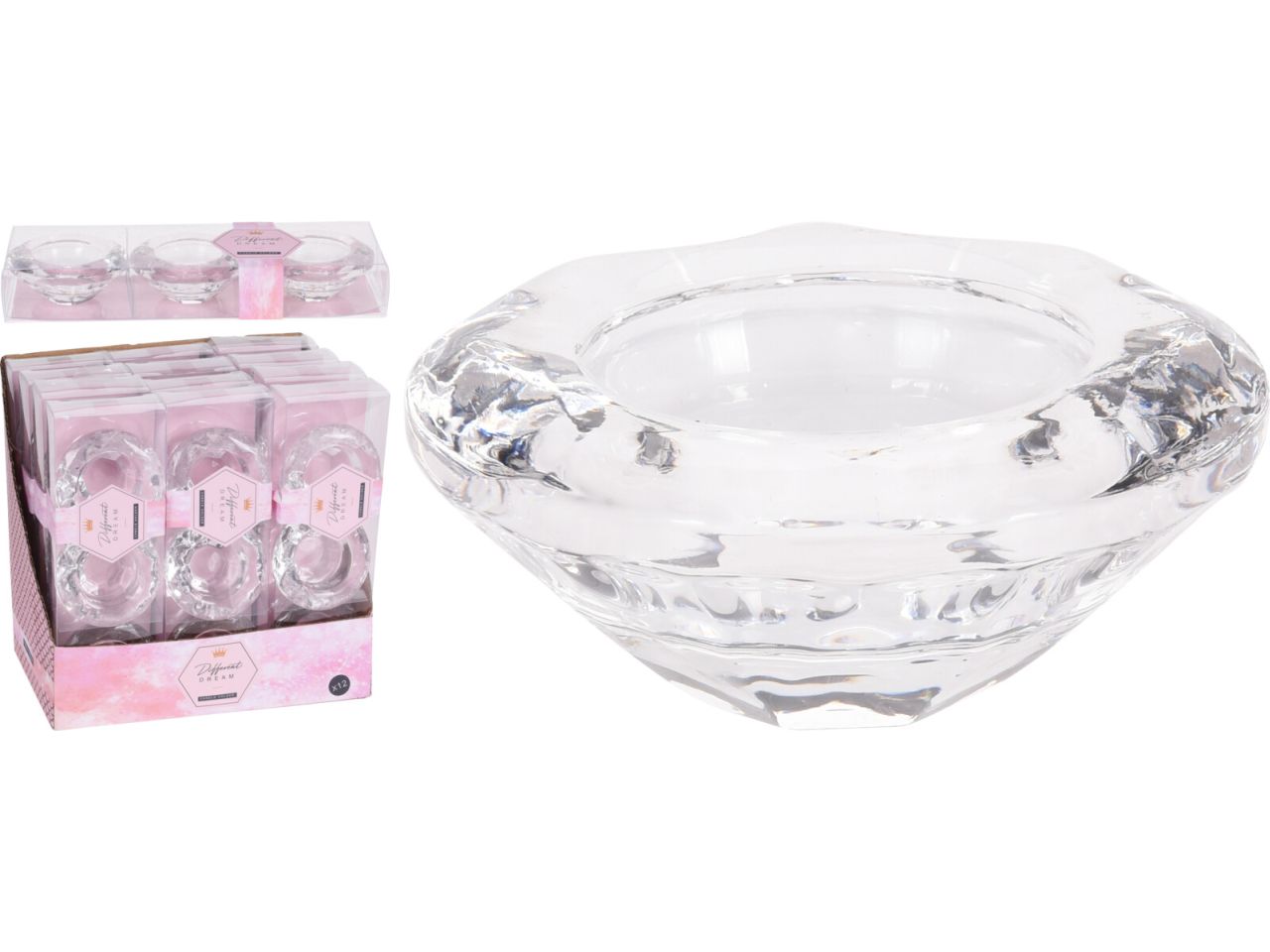 Porta tealight in vetro misura 7x3cm - la confezione comprende 3 tealight