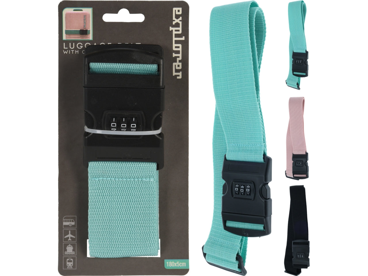 Cinghia per bagagli misura 180x5cm in 3 colori assortiti