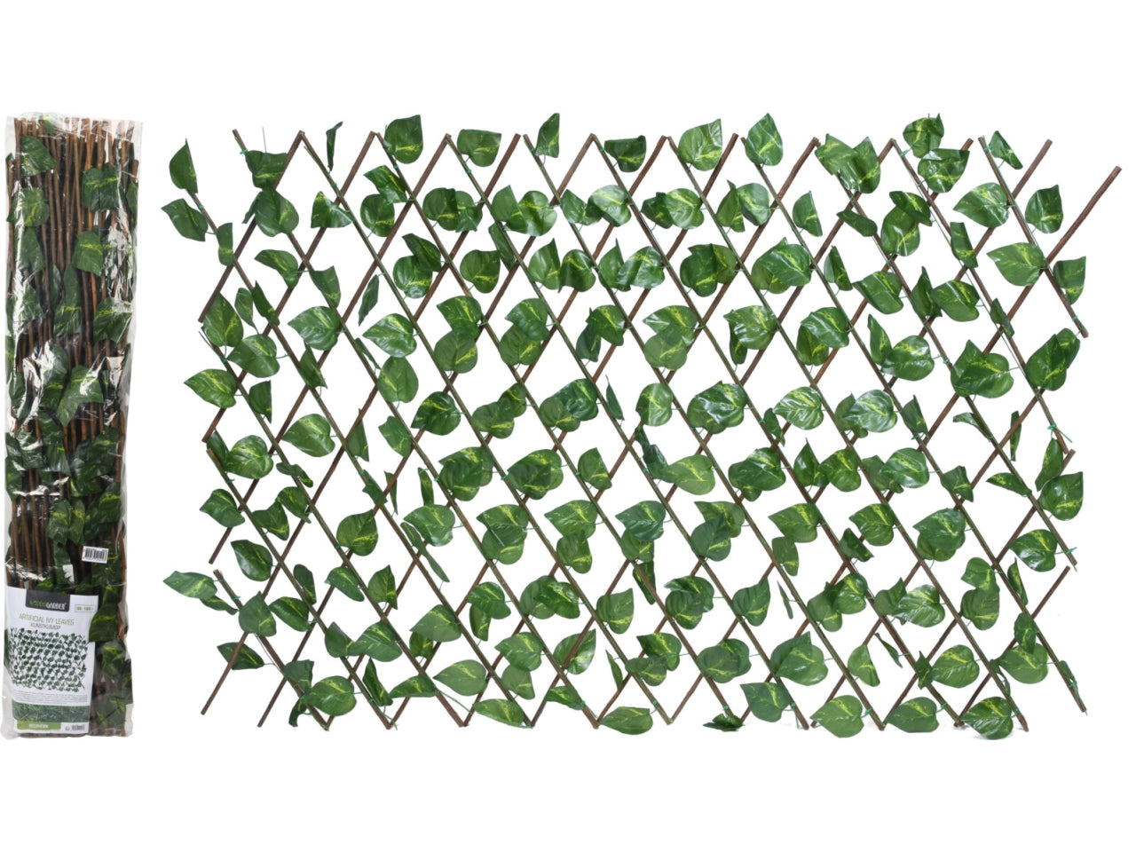 Pro Garden Traliccio 180cm in Legno di Bamboo con Edera Artificiale - 90x180 cm