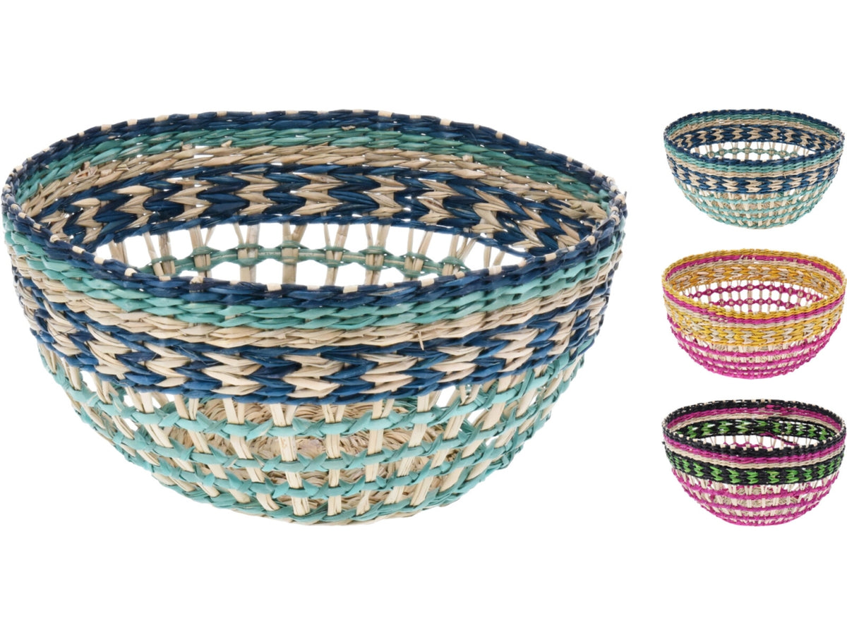 Cesto Tondo Etnico in Vimini Koopman 20x10cm - Artigianale, Multifunzione, 4 Colori Assortiti