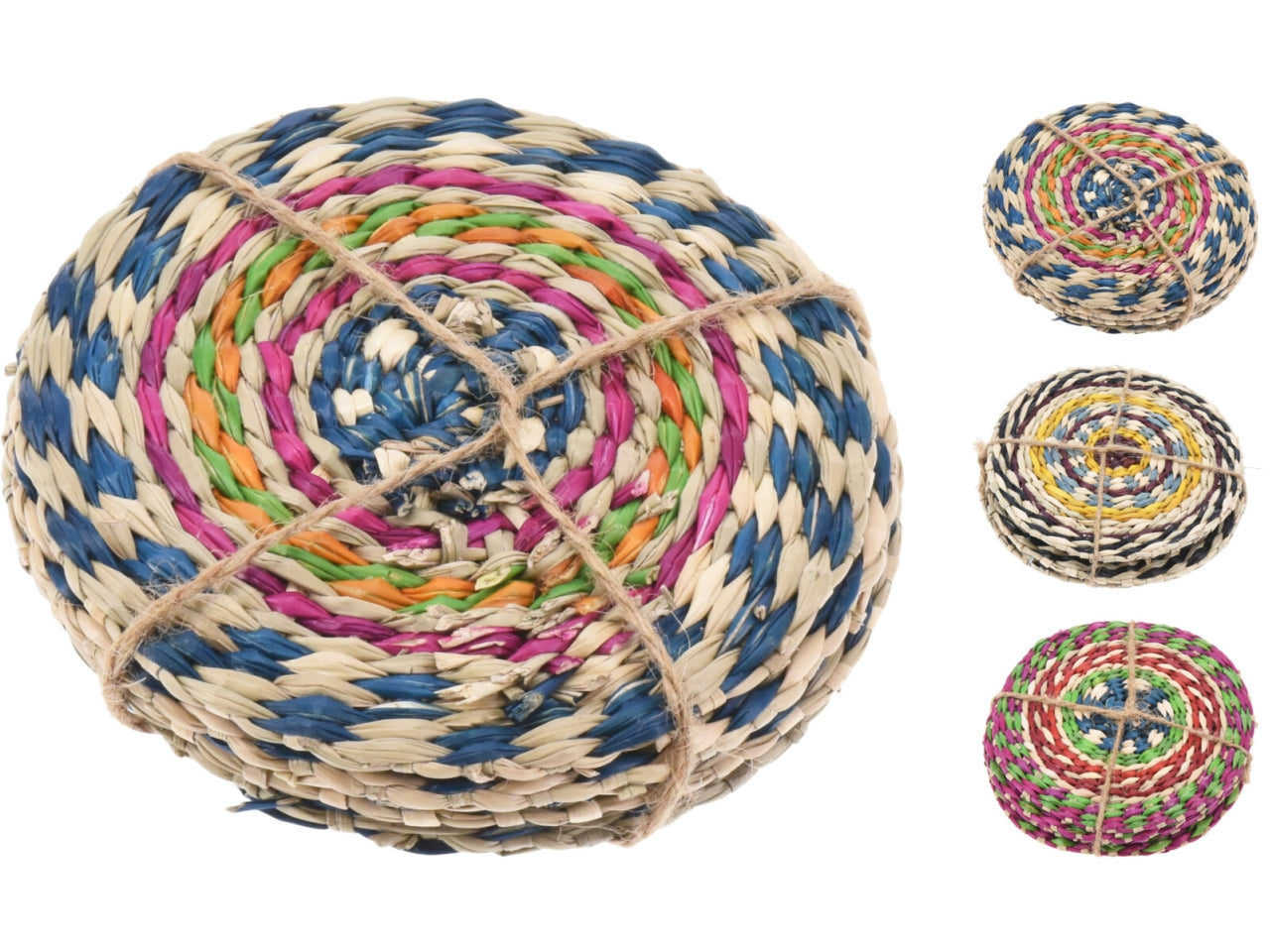 Sottobicchiere in vimini stile etnico 10cm multicolor - set da 4