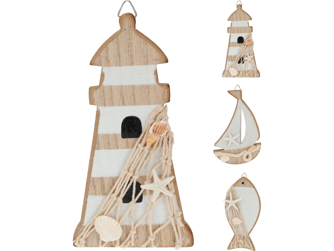 Decorazioni da parete stile marinaro naturale e bianco in legno 3 soggetti diversi - H&S Beach