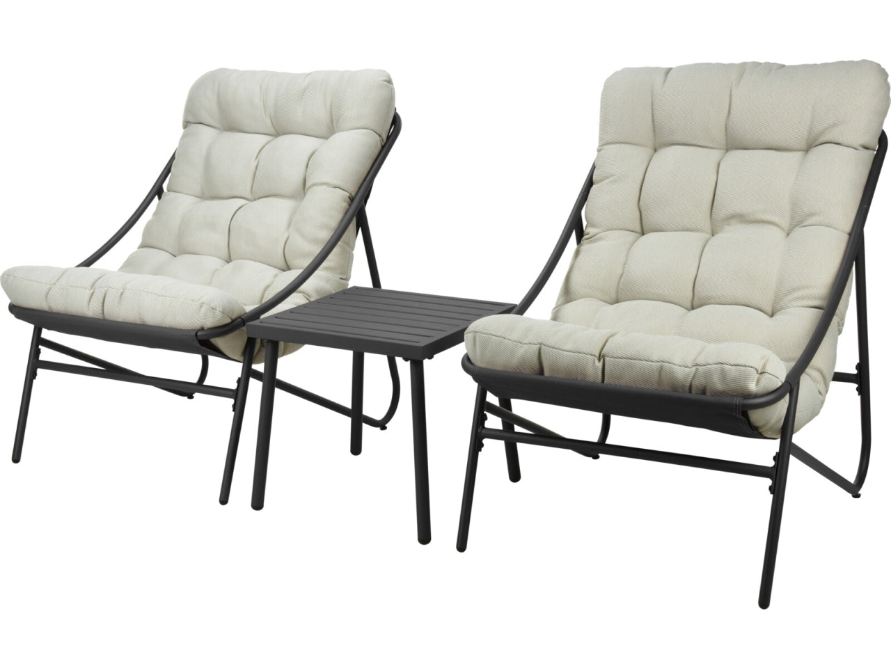Set relax giardino in metallo e poliestere grigio e beige stile moderno - include 2 poltrone con cuscini e 1 tavolo - poltrone: 65x80x94 cm - tavolo: 43x43x42cm - Koopman