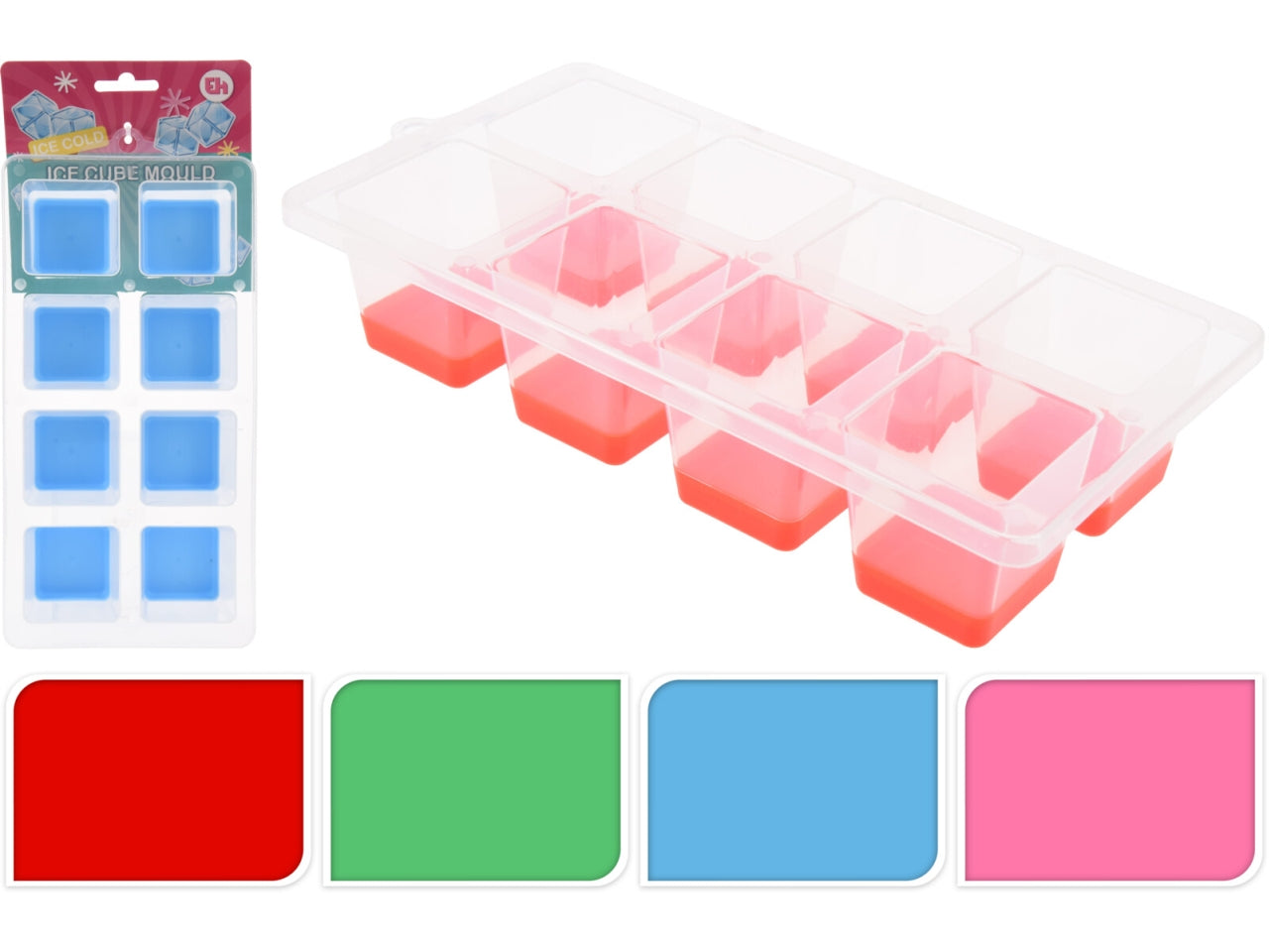 Formaghiaccio con coperchio colori assortiti in plastica per cubetti formato maxi 5x5x5 cm, 25x13x5 cm - EH Excellent Houseware