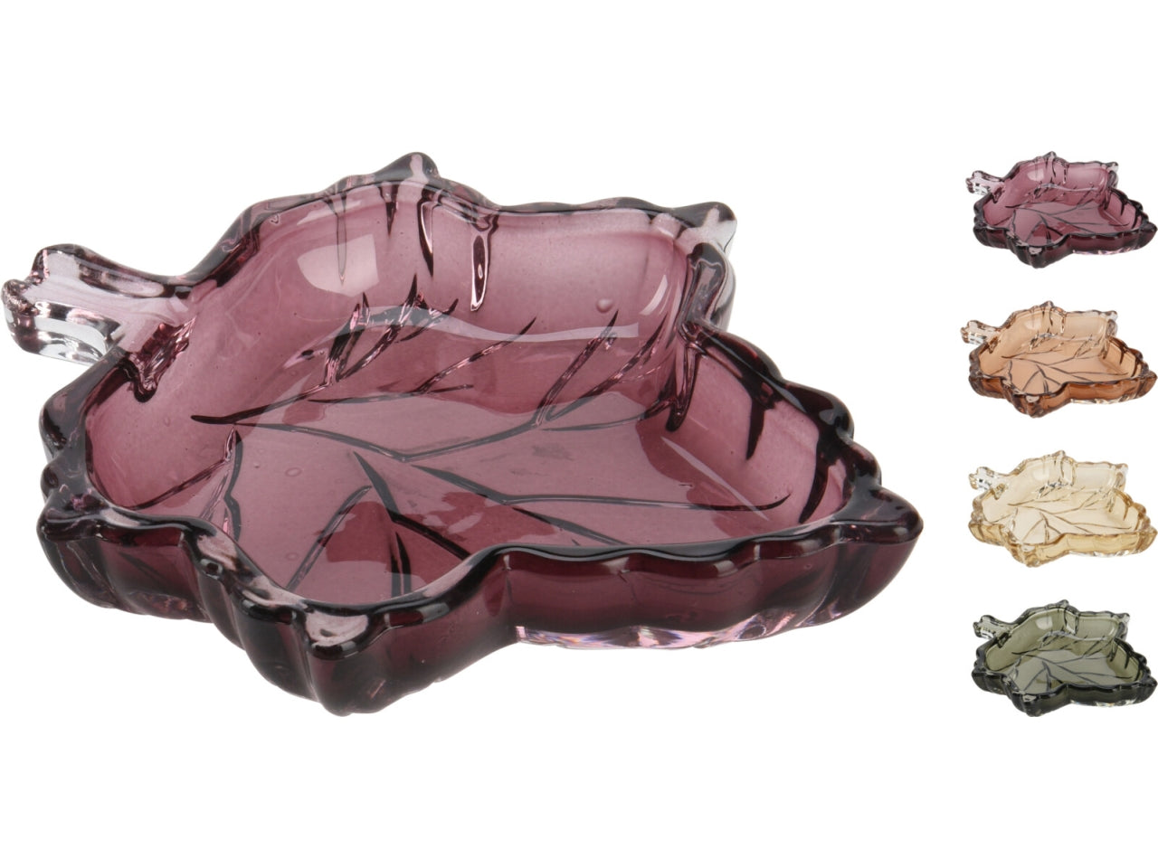 Porta tealight a forma di foglia in vetro 14cm in 4 assortimenti