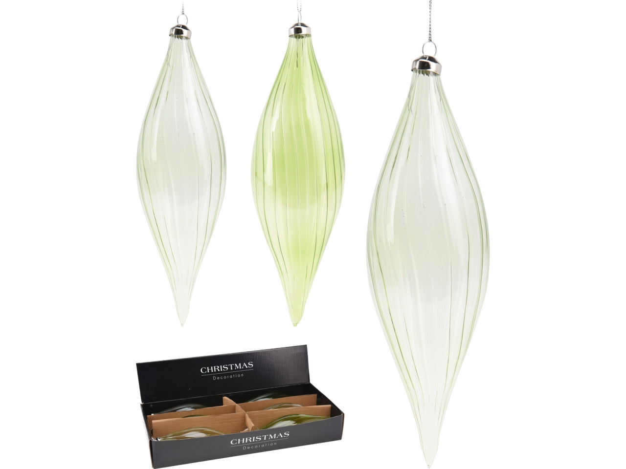 Palla natalizia a goccia in vetro 21cm in 2 assortimenti