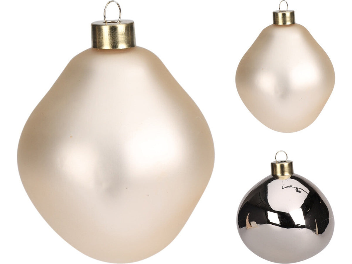 Palla di natale in vetro champagne 10cm in 2 assortimenti