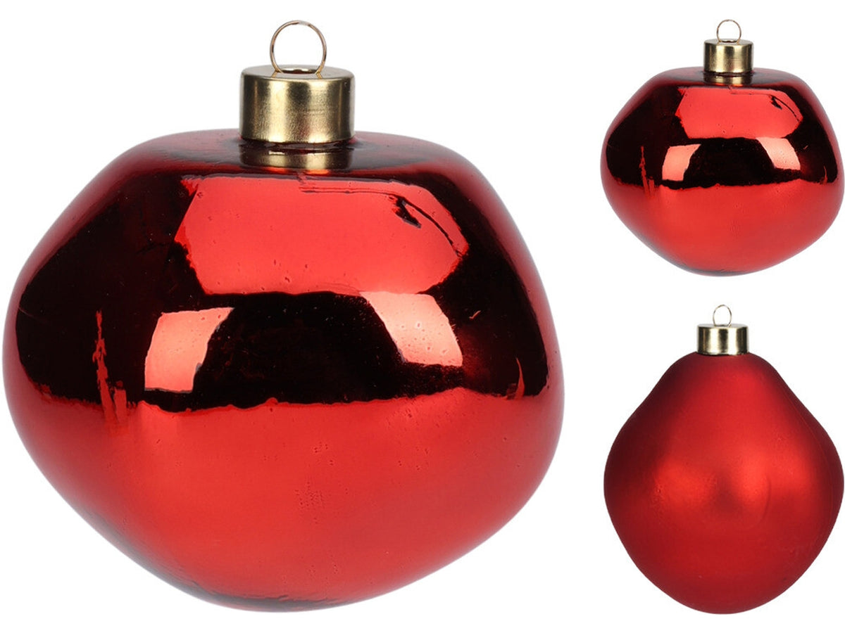 Palla di natale in vetro rosso 10cm in 2 assortimenti