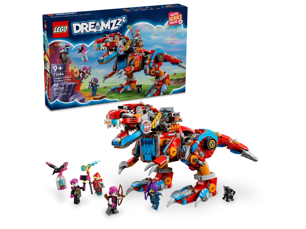 LEGO DREAMZzz Dinosauro Robot C-Rex di Cooper, Action Figure di T.Rex Giocattolo Trasformabile in Pterodattilo con Parti Snodabili e 4 Minifigure, Giochi Creativi per Bambini e Bambine da 9 Anni 71484