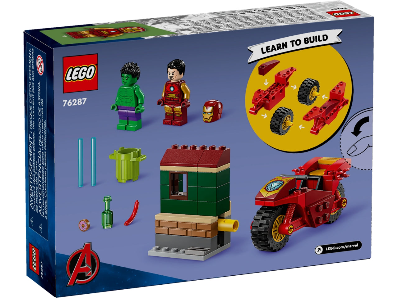 LEGO Marvel - Giocattolo costruibile di Iron Man e dellâIncredibile Hulk: questo set di gioco con moto e The Hulk per i bambini Ã¨ stato appositamente pensato per i bambini e le bambine dai 4 anni in su 76287