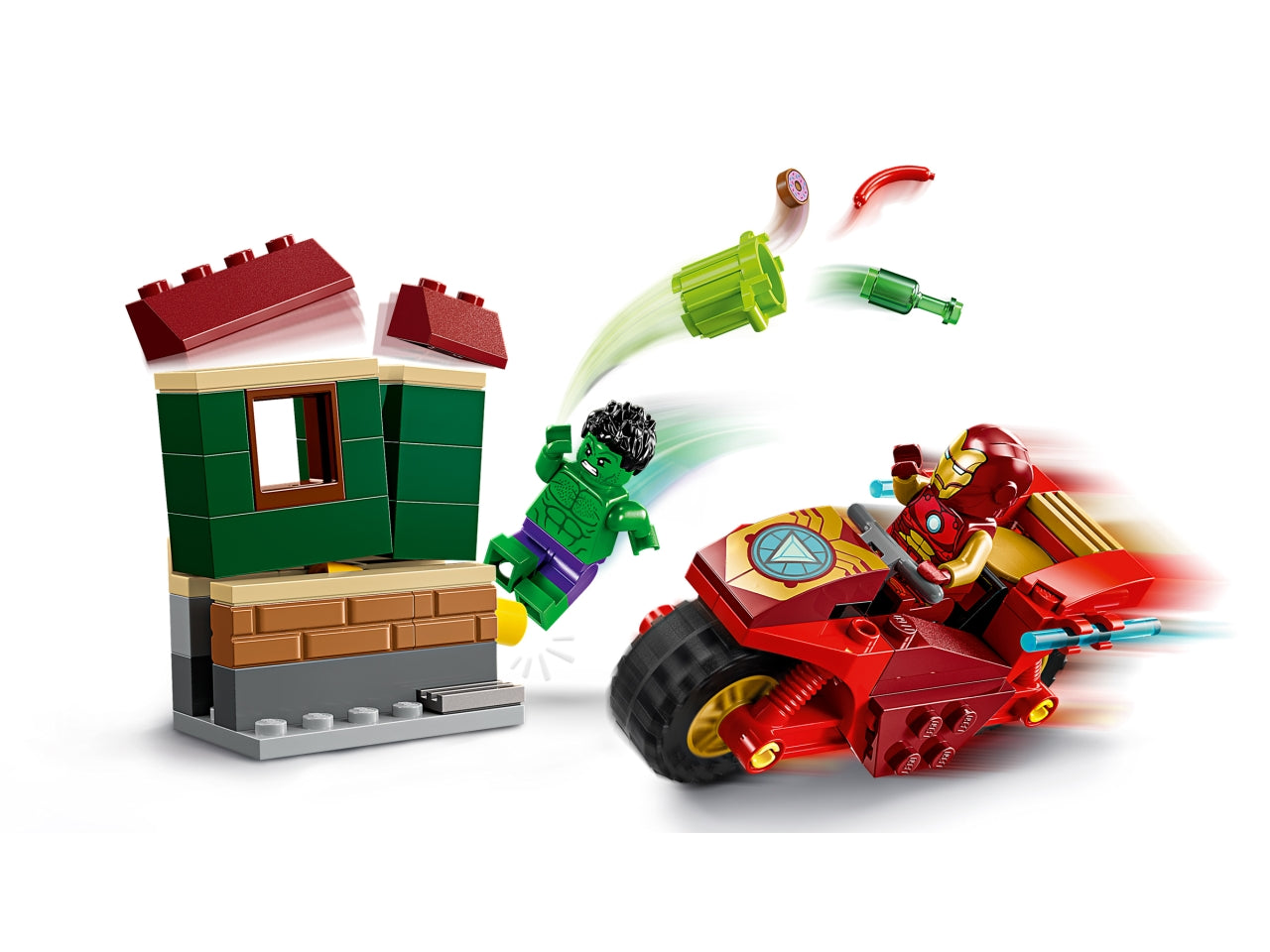 LEGO Marvel - Giocattolo costruibile di Iron Man e dellâIncredibile Hulk: questo set di gioco con moto e The Hulk per i bambini Ã¨ stato appositamente pensato per i bambini e le bambine dai 4 anni in su 76287