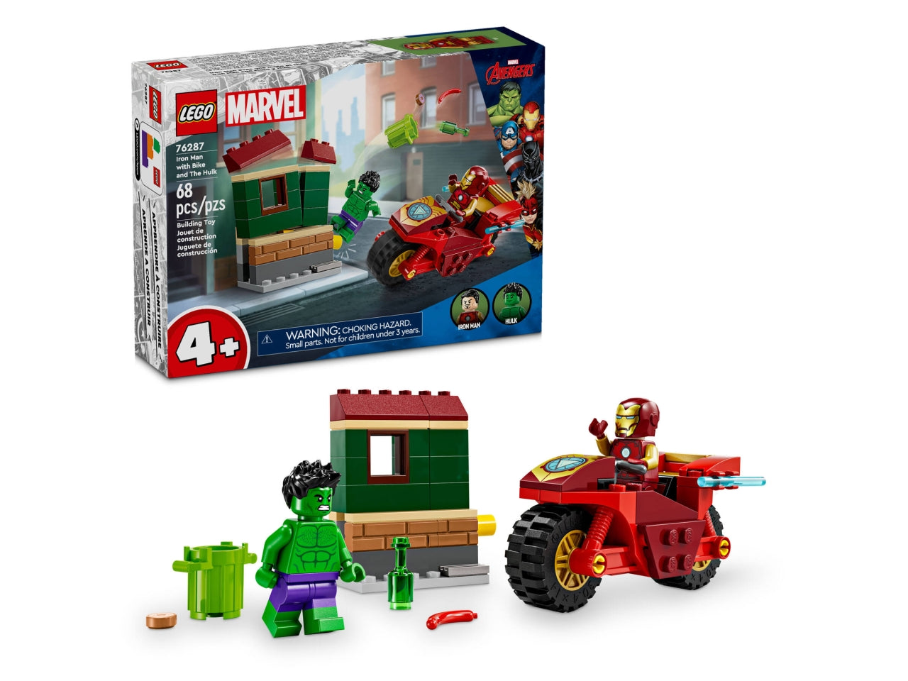 LEGO Marvel - Giocattolo costruibile di Iron Man e dellâIncredibile Hulk: questo set di gioco con moto e The Hulk per i bambini Ã¨ stato appositamente pensato per i bambini e le bambine dai 4 anni in su 76287