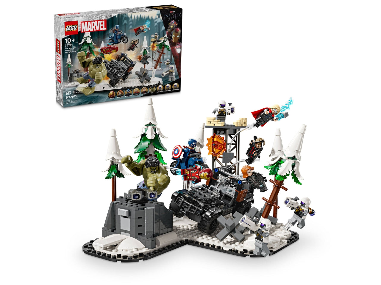 LEGO Marvel - Playset Avengers: questo giocattolo con supereroi costruibili ricrea lâepica battaglia di Avengers: Age of Ultron dei Marvel Studios con una serie di minifigure e caratteristiche autentiche 76291