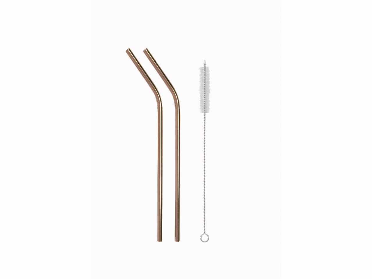 Set 12pezzi cannucce con piega pvd gold + 1 scovolino inox 18/10 cannucce: l.215mm d.6mm - scovolino: l.200mm