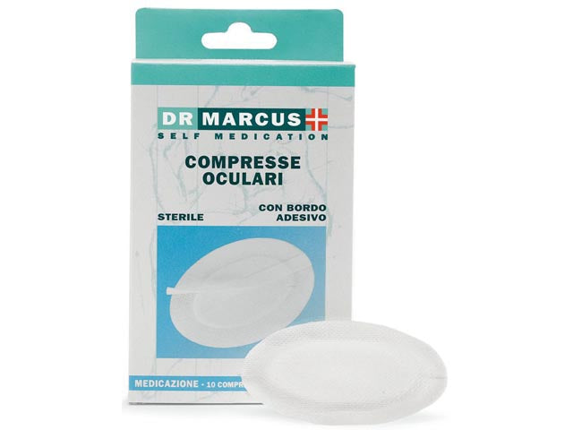 Compresse oculari sterili 10 pezzi Dr. Marcus con bordo adesivo