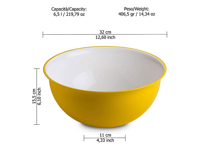 Ciotola bicolore in polipropilene giallo e bianco moderno da 6,5 lt, diametro 32,5 cm, made in italy - Omada