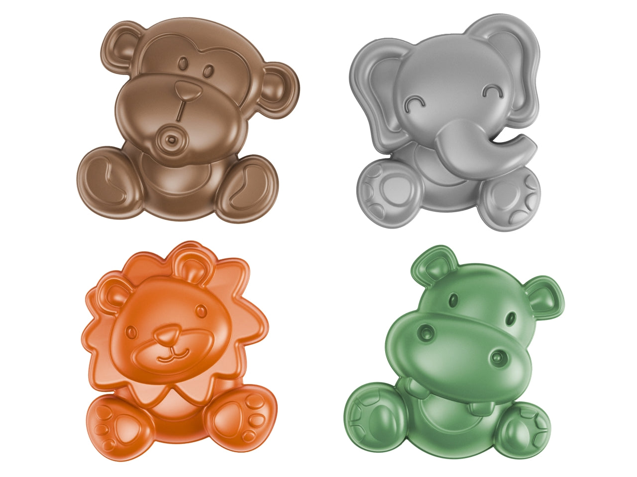 Formine sabbia a tema animali della giungla in plastica colori assortiti set da 4 - 19 cm - Adriatic