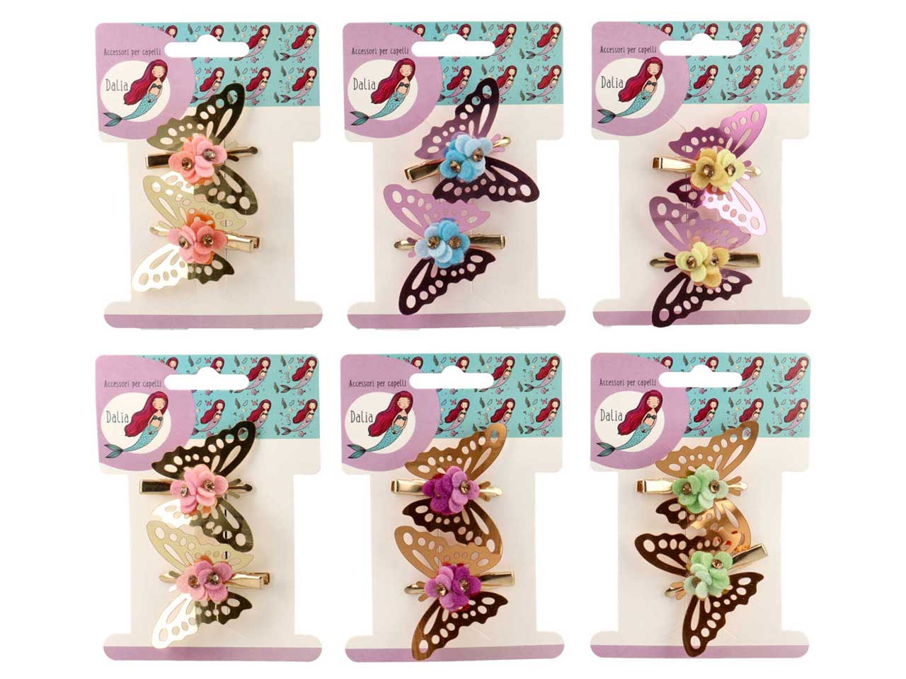 Becco con farfalla e fiorellini in poliestere, metallo senza nichel