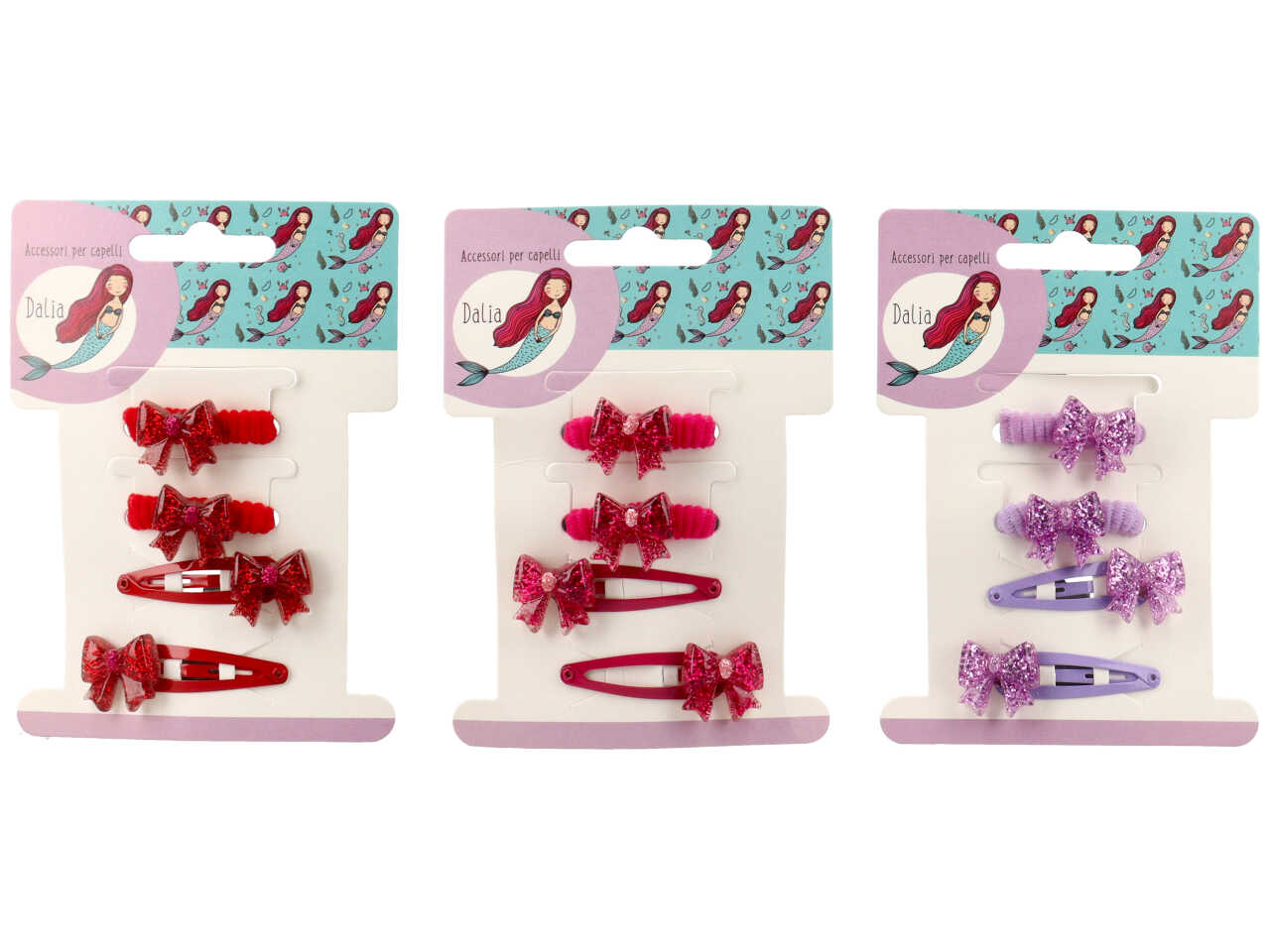 Clic clac e polsino con fiocco glitterato in poliestere, metallo senza nichel