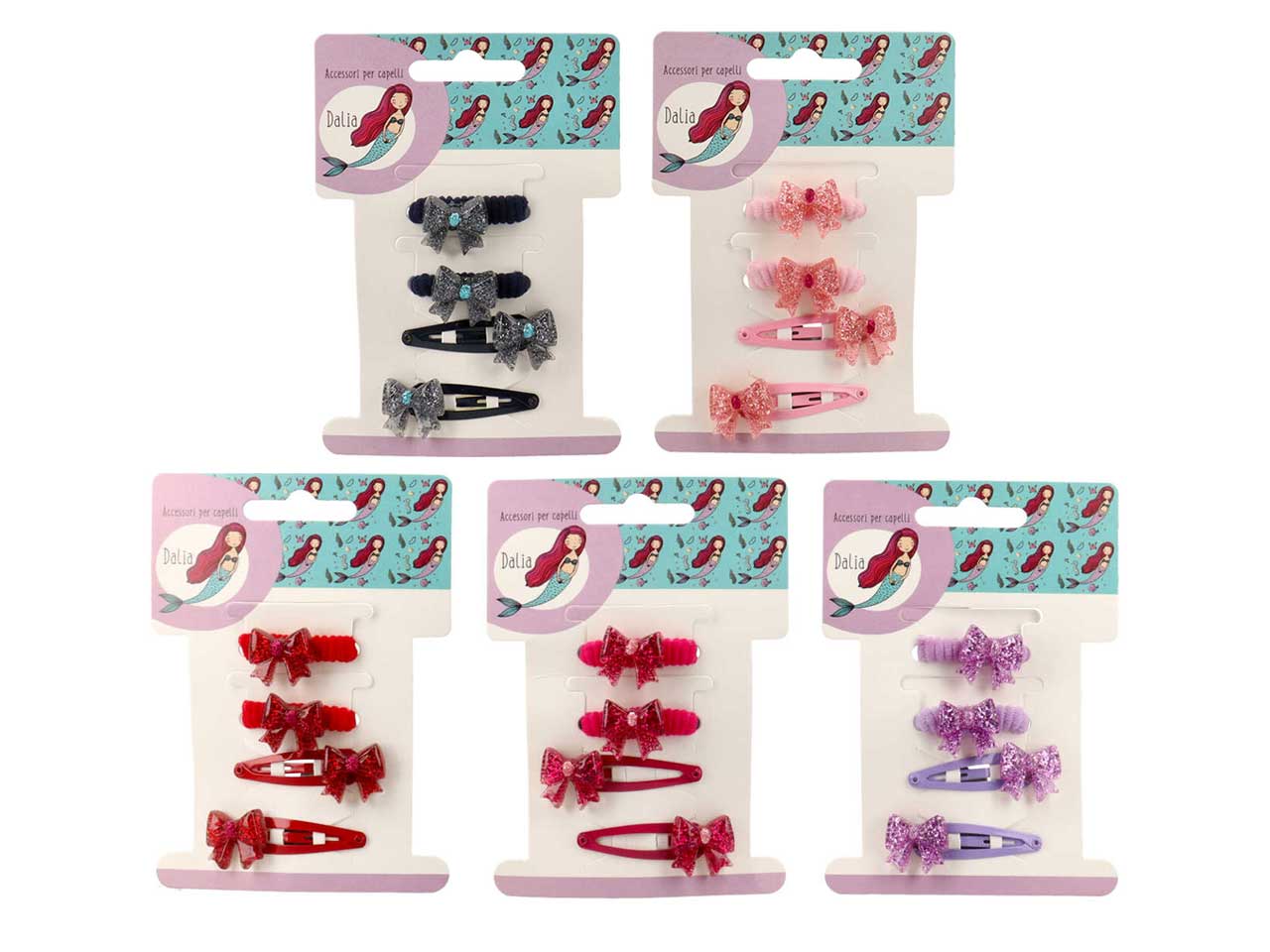 Clic clac e polsino con fiocco glitterato in poliestere, metallo senza nichel