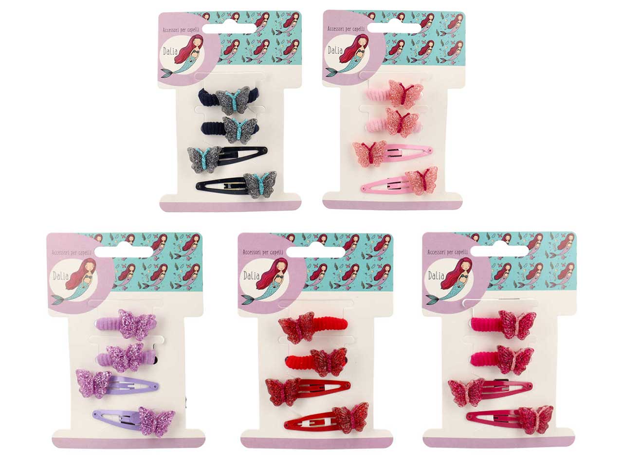 Clic clac e polsino con fiocco glitterato in poliestere, metallo senza nichel