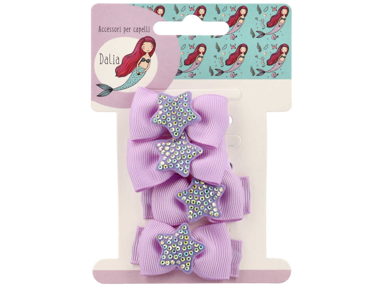 Set 2 clic clac e 2 polsini con stella strass poliestere, metallo senza nichel