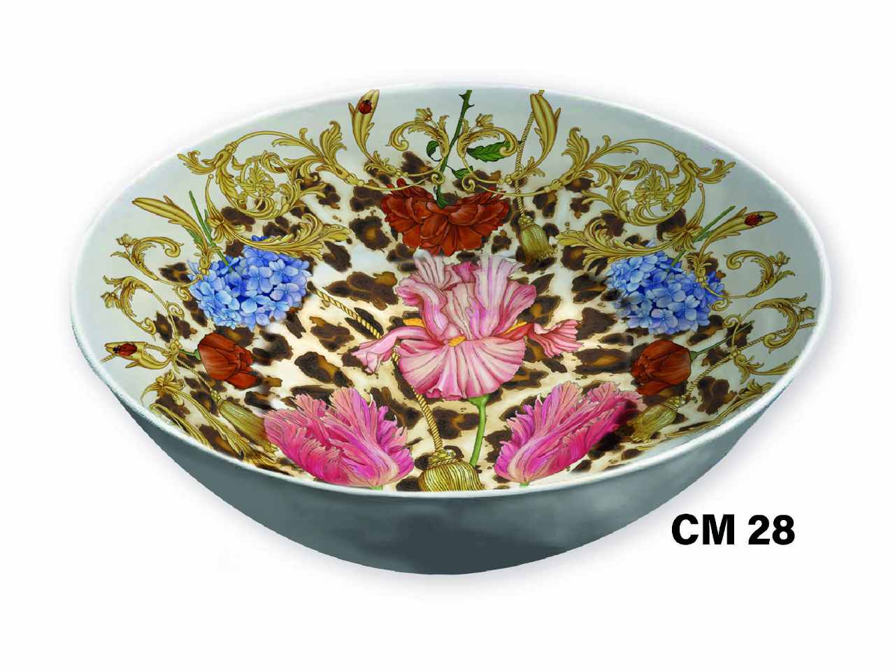 Insalatiera bassa in melamina con decorazione barocco 28xh.9cm