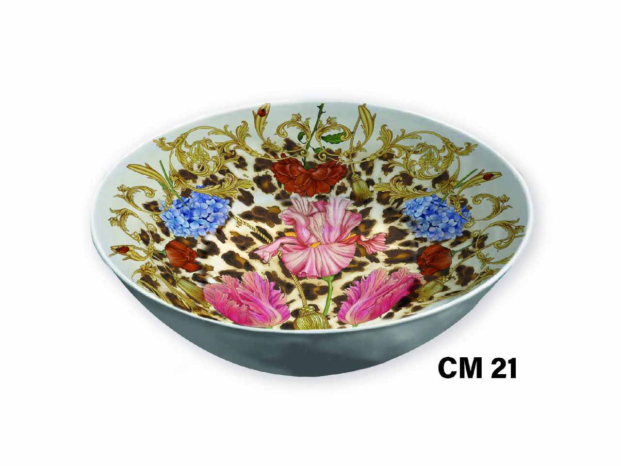 Insalatiera bassa in melamina con decorazione barocco 21,5xh.7cm