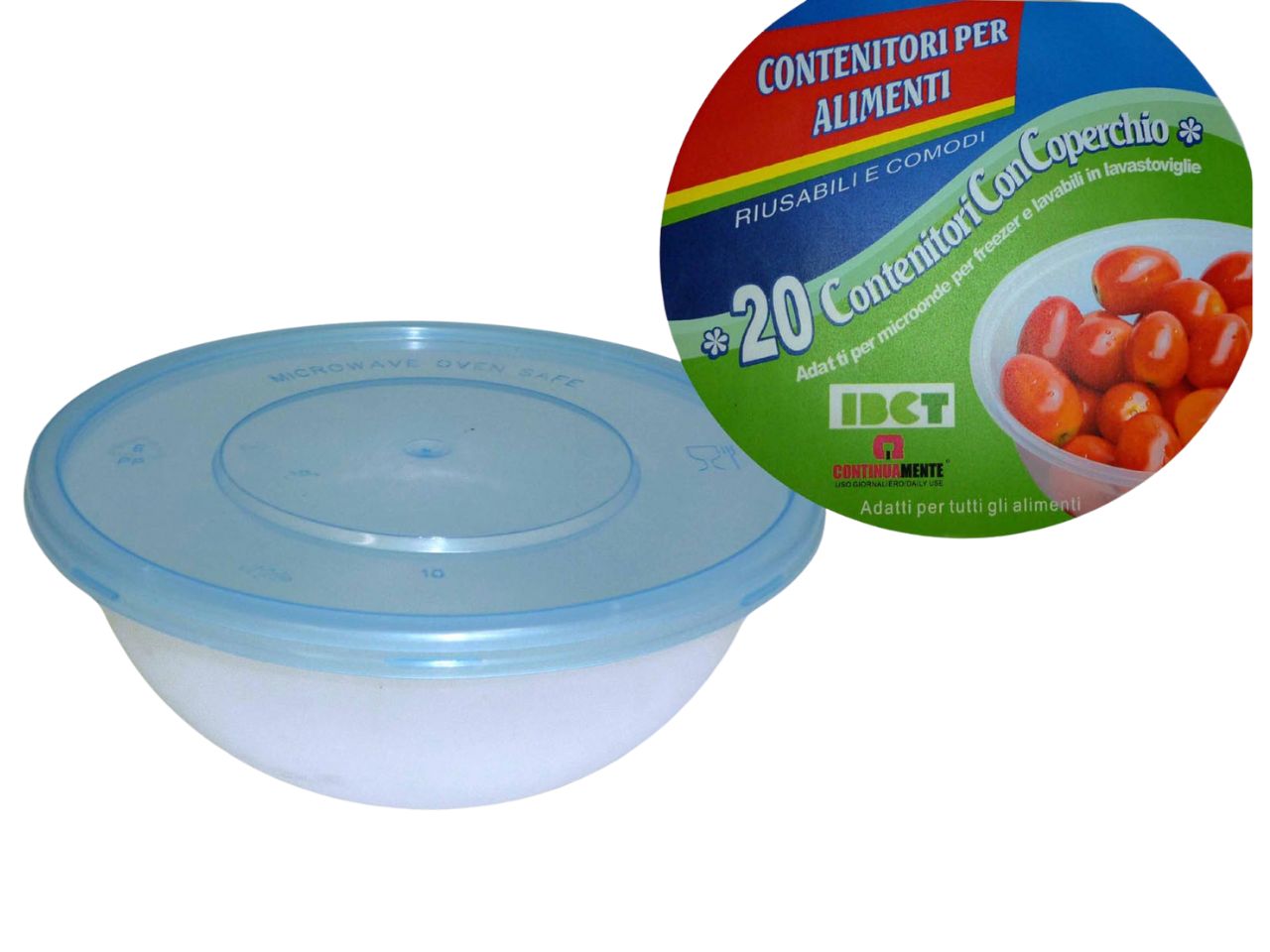 Contenitori tondi con coperchio 655 ml plastica trasparente e blu Ã 15x6.5 cm, confezione da 20 pezzi - IBCT
