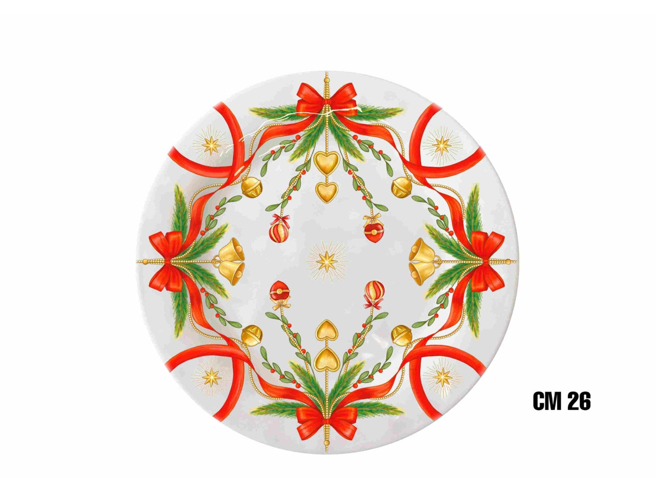 Piatto piano in melamina 26,5cm decoro natale linea fiocchi